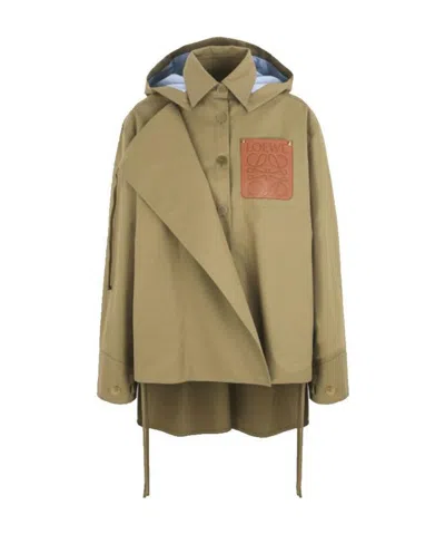 Loewe Asymmetric Hooded Coat In Green