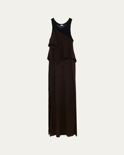 Loewe Asymmetric Layered Maxi Dress In Black/brown