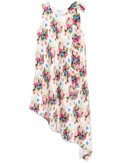 Loewe Asymmetric Floral-print Silk Dress In Powder