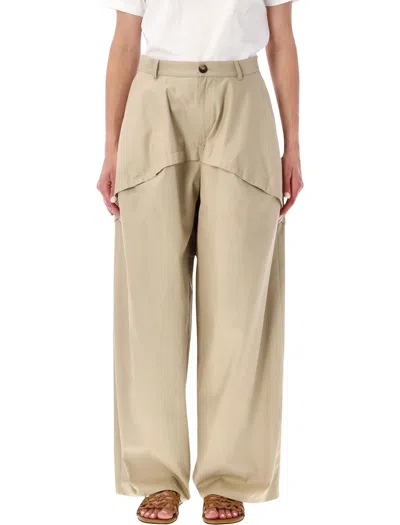 Loewe Asymmetric Panel Wide-leg Trousers In Neutral