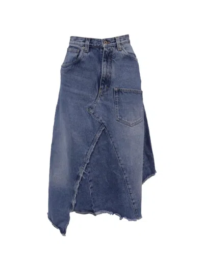 Pre-owned Loewe Asymmetric Patchwork Skirt In Blue