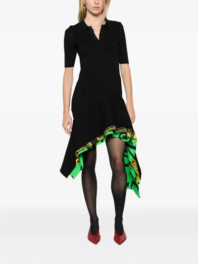 Loewe Womens Black Layered Asymmetric-hem Stretch-woven Mini Dress