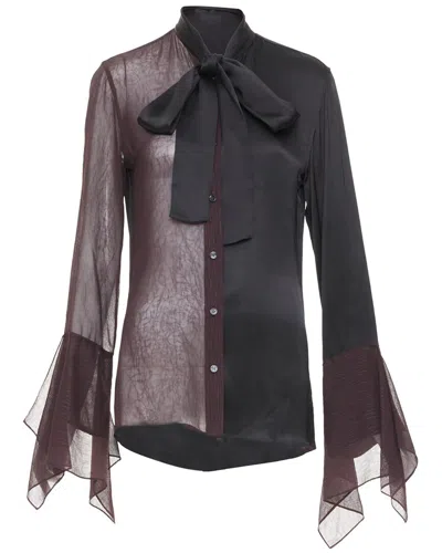 Pre-owned Loewe Asymmetric Sheer Pussy Bow Blouse, Size Fr 36 (authentic Pre-loved)