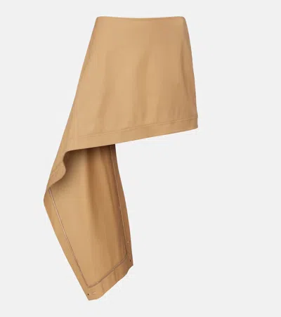 Loewe Asymmetric Silk-trimmed Cotton Miniskirt In Brown