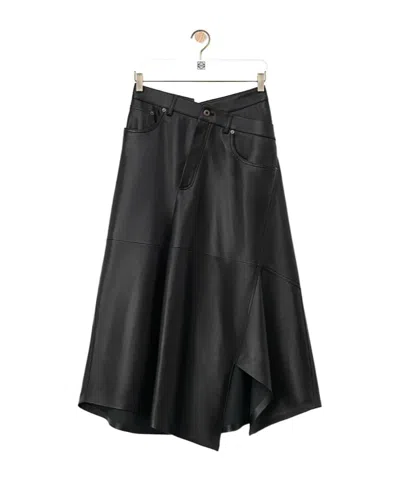 Loewe Asymmetric Skirt In Satin Nappa Lambskin In Black