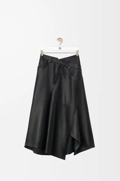 Loewe Cotton Asymmetric Midi Skirt In Black