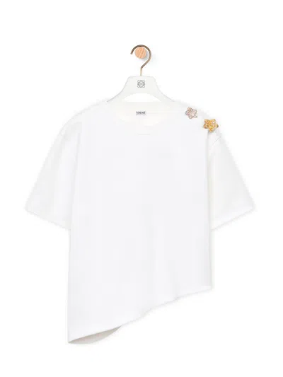 Loewe Asymmetric T-shirt With Crystals Flowers In White