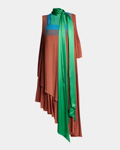 LOEWE ASYMMETRIC TIERED COLORBLOCK HIGH-LOW DRESS