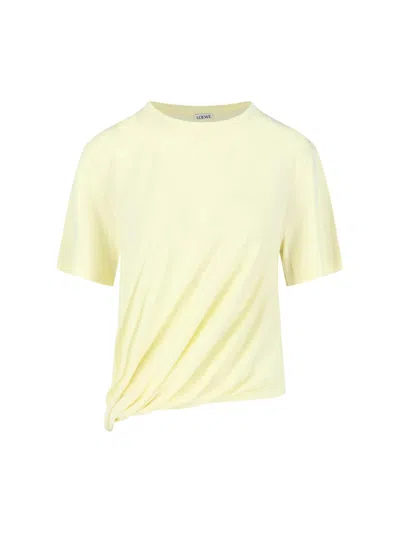 Loewe Embroidered Asymmetric Draped Jersey T-shirt In Yellow