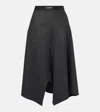 Loewe Womens Anthracite Melange Logo-embroidered Asymmetric Wool Midi Skirt In Grey