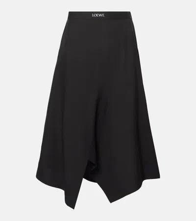 Loewe Asymmetric Wool Midi Skirt In Black