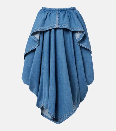 Loewe Asymmetrical Denim Midi Skirt In Blue
