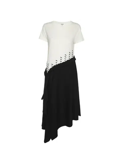 Pre-owned Loewe Asymmetrical Jersey Midi Dress In White