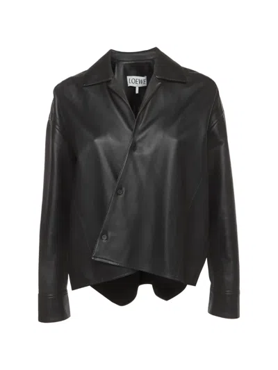 Pre-owned Loewe Asymmetric-hem Leather Jacket In Black