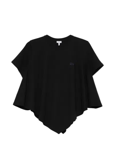 Loewe Cotton Blend T Shirt Short Sleeves Asymmetric Hem In Black