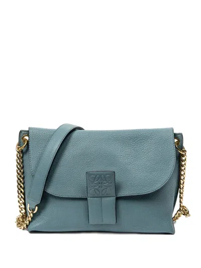 Pre-owned Loewe Avenue Embossed Chain Shoulder Bag In Blue