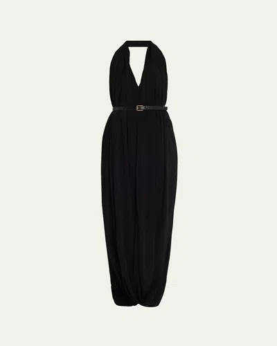 Loewe Backless Draped Crepe Maxi Dress In Black