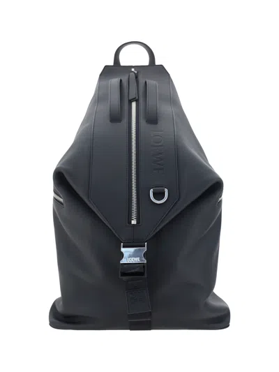 Loewe Logo-embossed Leather-trimmed Shell Backpack In Black