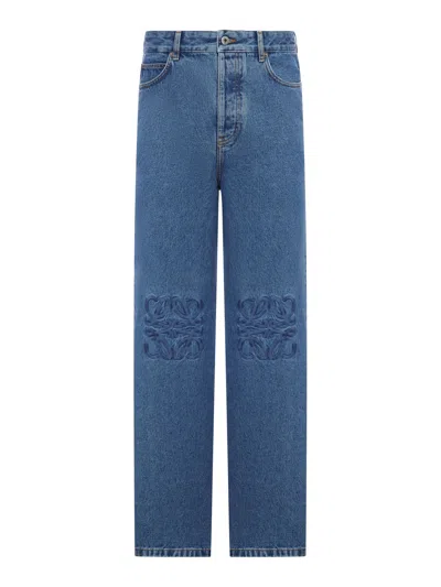 Loewe Denim Trousers Belt Loops Embroidered Back Pockets In Blue
