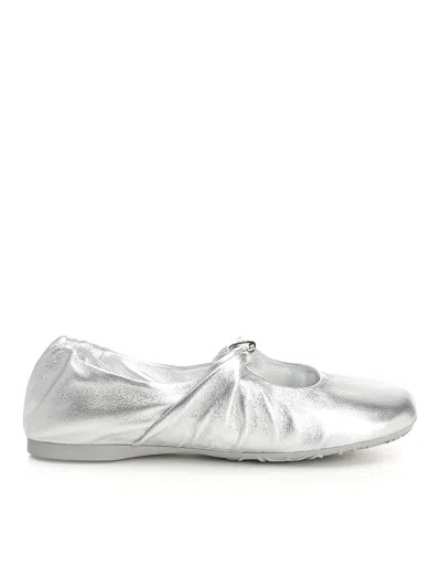 Loewe Pebble Soft Ballet Flats In Laminated Lamb Nappa Leather In Silver