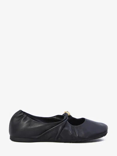 Loewe Black Nappa Leather Pebble Ballerinas In Animal Print