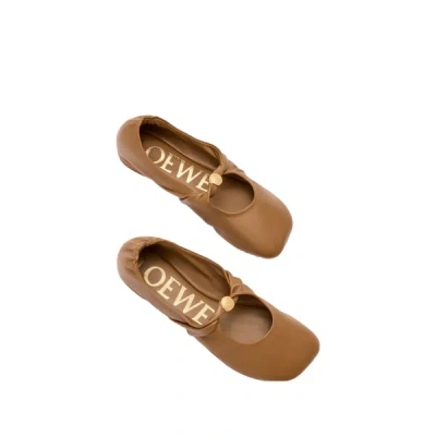 Loewe Women Camel Nappa Leather Pebble Ballerinas In Brown