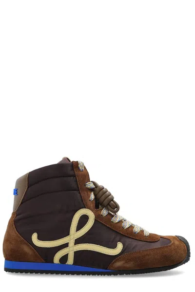 Loewe Ballet Runner 2.0 High-top Leather And Suede-trimmed Shell Sneakers In Brown