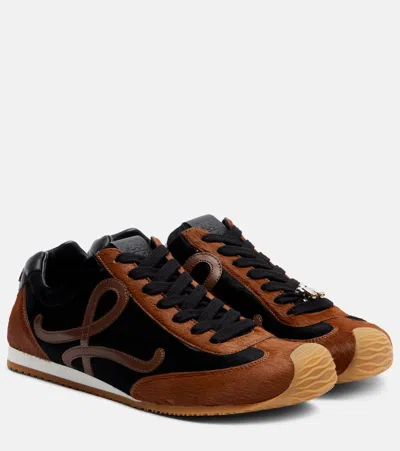 Loewe Ballet Runner 2.0 Leather-trimmed Calf Hair Sneakers In Brown