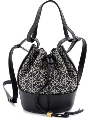 Pre-owned Loewe Balloon Anagram Canvas And Leather Mini Bucket Bag In Blue