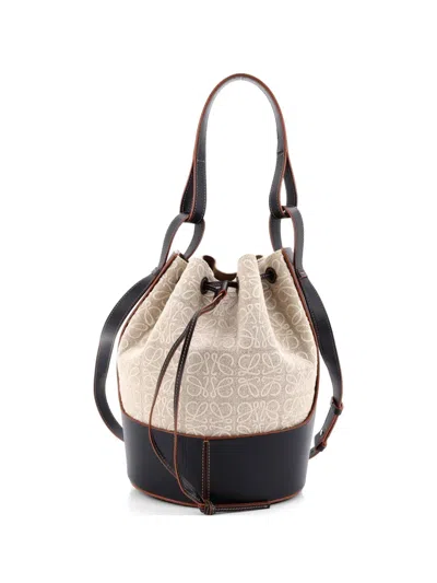 Pre-owned Loewe Balloon Anagram Canvas And Leather Small Bucket Bag In Neutral