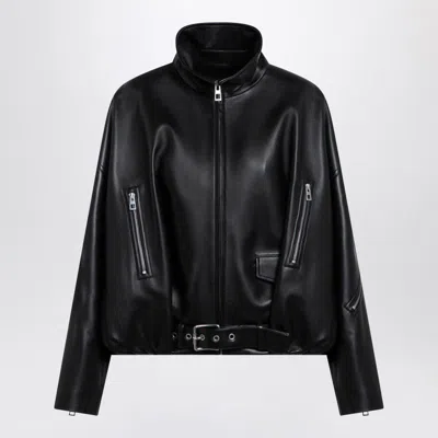 Loewe Balloon Black Leather Jacket In Pink