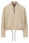 Loewe Cropped Zip Up Drawstring Balloon Jacket In Beige