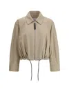 Loewe Cropped Zip Up Drawstring Balloon Jacket In Beige