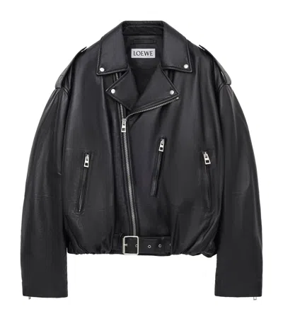 Loewe Balloon Leather Biker Jacket In Black