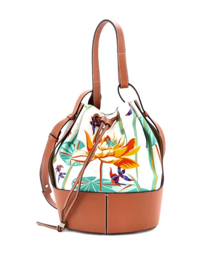 Pre-owned Loewe Balloon Printed Canvas And Leather Medium Bucket Bag In Brown