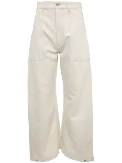 Loewe Balloon Cotton And Linen Wide-leg Pants In Neutrals