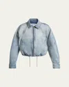 Loewe Balloon Zip-up Drawstring Denim Jacket In Washed Denim