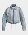 Loewe Balloon Zip-up Drawstring Denim Jacket In Washed Denim