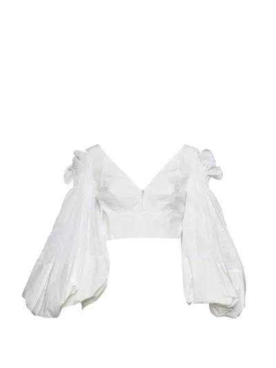 Pre-owned Loewe Balloon-sleeve Crop Top In White