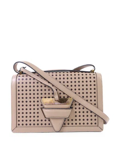 Pre-owned Loewe Barcelona Perforated Shoulder Bag In Neutral