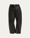 Loewe Barrel Shaped Pleated Leather Trousers In Black