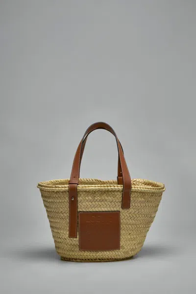 Loewe Basket Bag In Palm Leaf And Calfskin In Sand