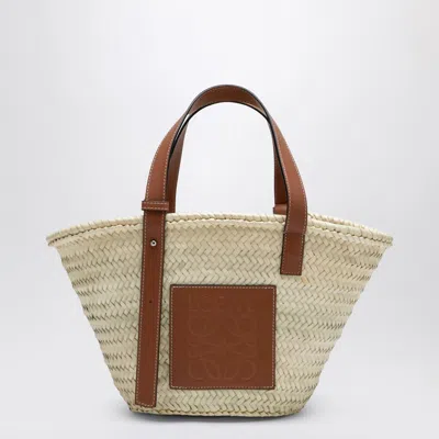Loewe Basket Bag In Palm Leaf And Leather In Neutral