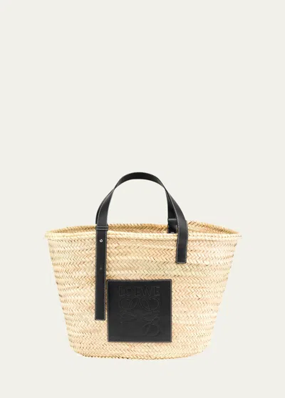 Loewe Basket Bag In Palm Leaf With Leather Handles In Tan