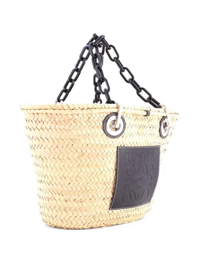Pre-owned Loewe Basket Chain Raffia Medium Tote Bag In Neutral