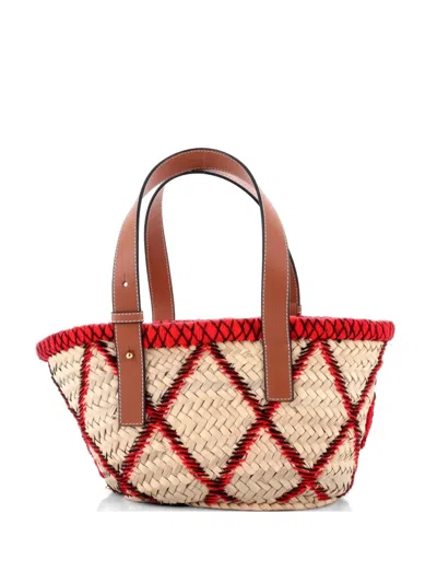 Pre-owned Loewe Basket Embroidered Raffia Medium Tote Bag In Neutral