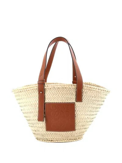 Pre-owned Loewe Basket Raffia Medium Tote Bag In Brown
