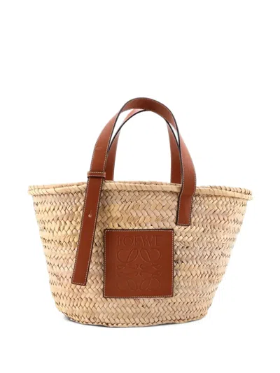 Pre-owned Loewe Basket Raffia Medium Tote Bag In Brown