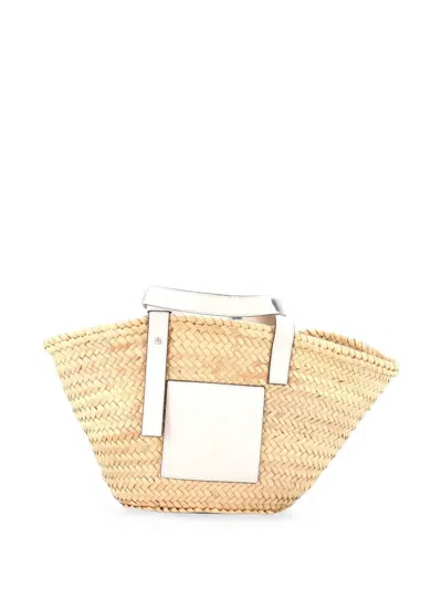 Pre-owned Loewe Basket Raffia Medium Tote Bag In Neutrals