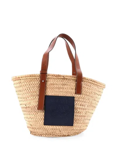 Pre-owned Loewe Basket Raffia Medium Tote Bag In Neutrals